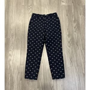 J.Crew Navy Blue Bumble Bee Jacquard Crop Trousers Bee High Waist Pants Sz 2
